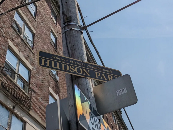 Image of Hudson Park Neighborhood streetsign in Albany, New York.