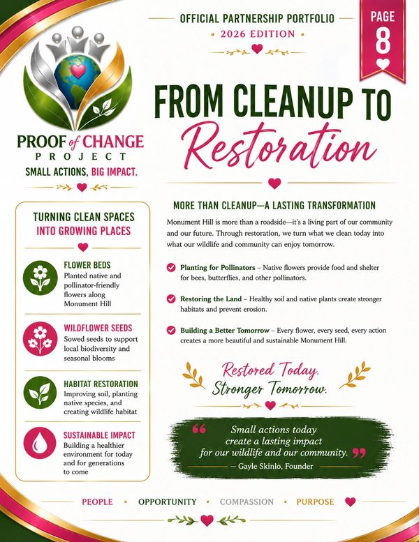 Official partnership portfolio page 8 on clean-up to restoration project.