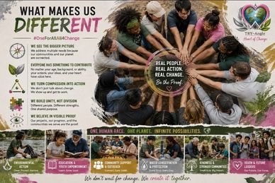 Diverse group uniting hands symbolizing real action and change.