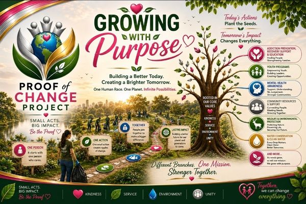Infographic on growing with purpose and building a better future together.