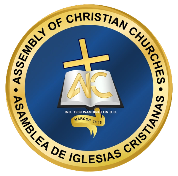 Logo de la Asamblea de Iglesias Cristianas con cruz y Biblia.