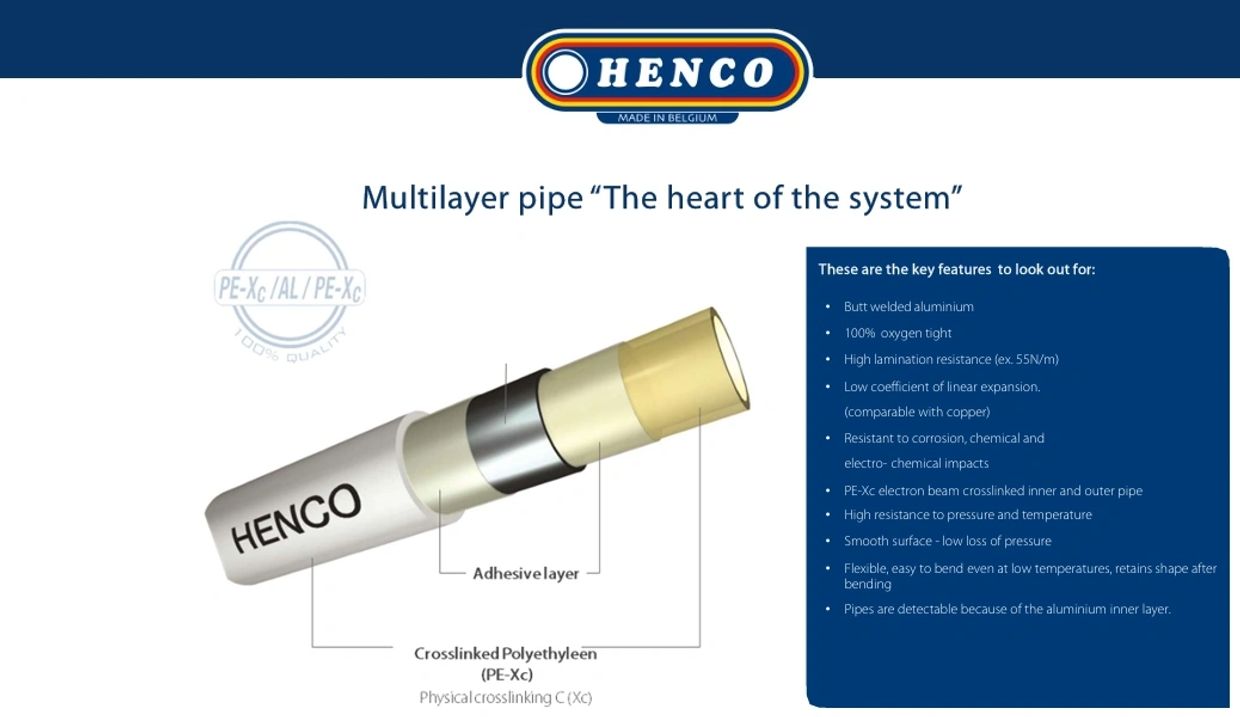 Henco multilayer PE-Xc-Al-PE-Xc pipe is the premium underfloor pipe choice on the market .