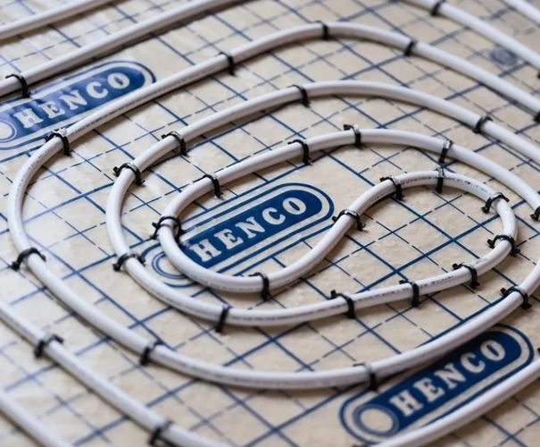 Henco multilayer Pex-Al-Pex radiant floor pipe for underfloor or infloor heating system.
