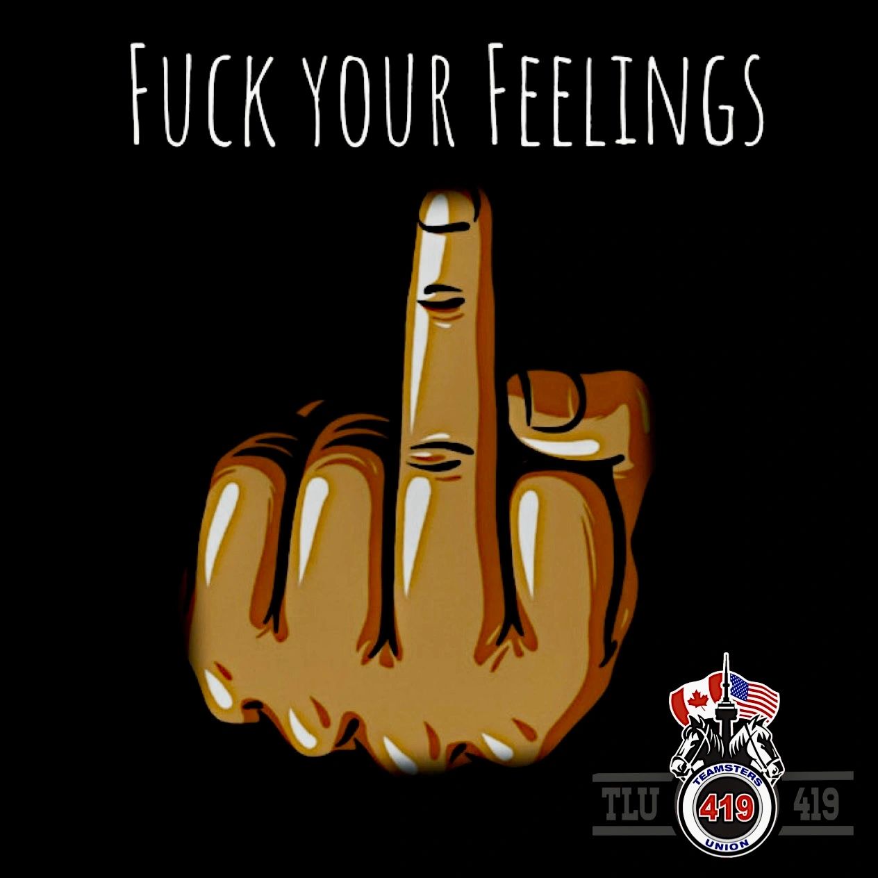 Illustration of a hand showing the middle finger with bold text above it.