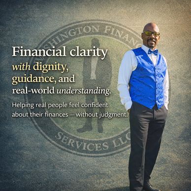 Man in blue vest promotes respectful financial guidance and confidence without judgment.