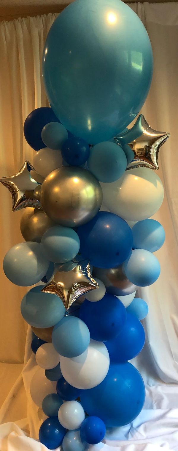 Organic column of latex, metallic and mylar balloons with 18” topper!