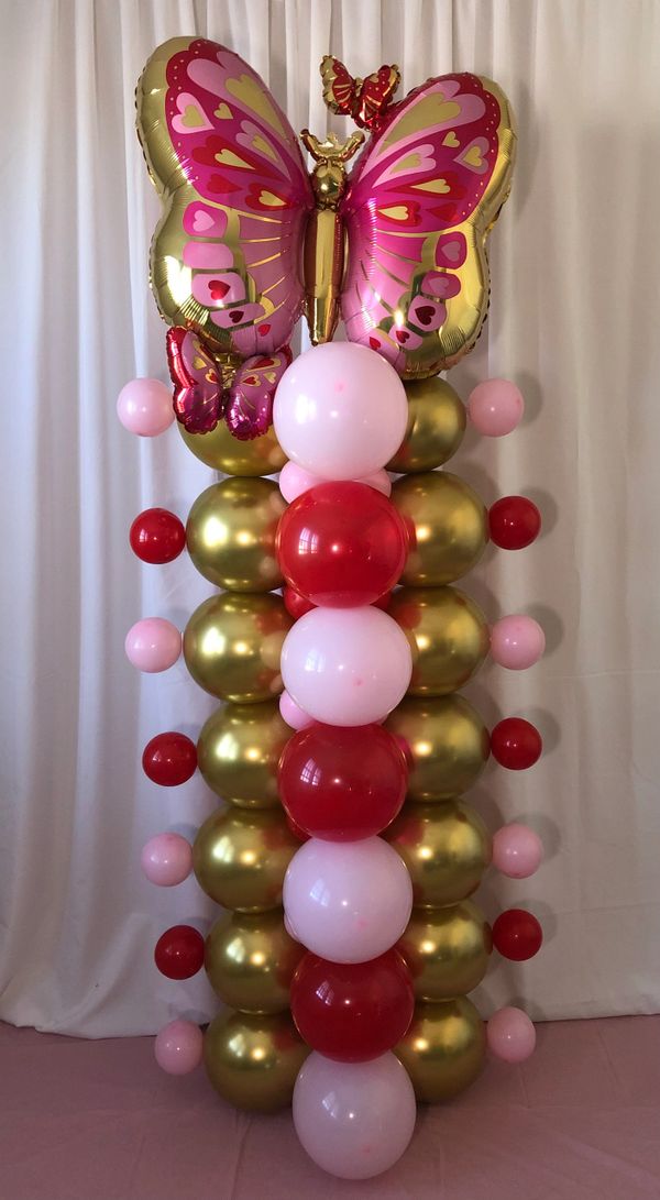 Butterfly mylar balloon column with metallic and latex mix 