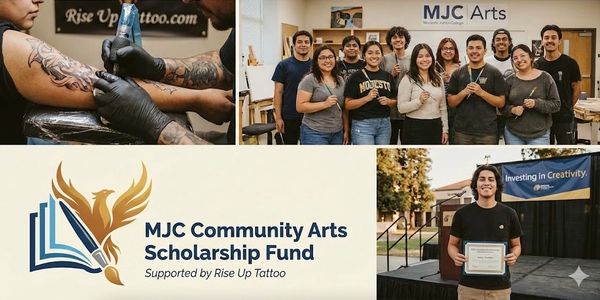 Modesto Junior College students and Rise Up Tattoo Community Arts Scholarship Fund