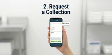 Hand holding phone displaying a collection request form.