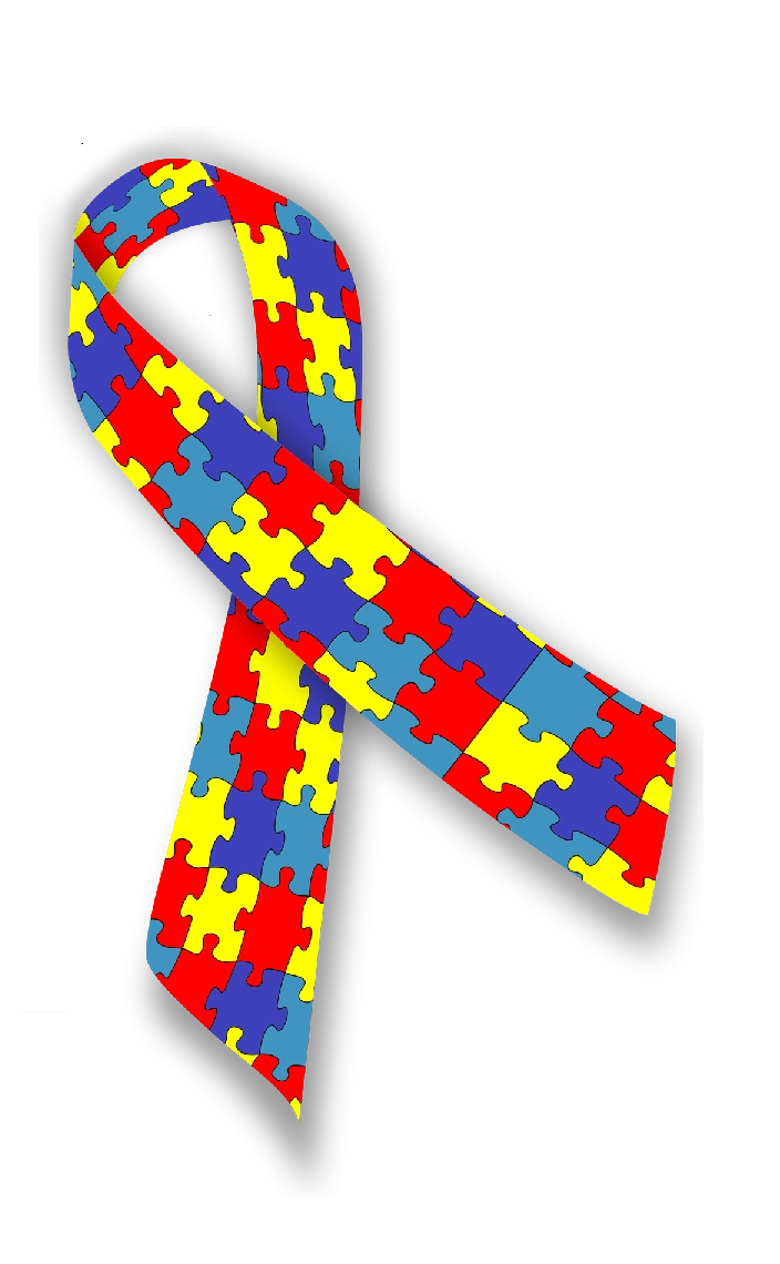 Autism Awareness Ribbon - Puzzle, red, yellow, blue, teal 