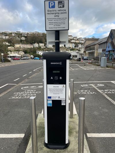 EV charge point in Millpool carpark, Looe