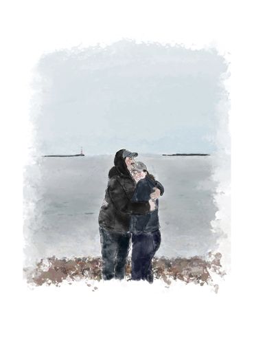 Two figures on a beach digital drawing 