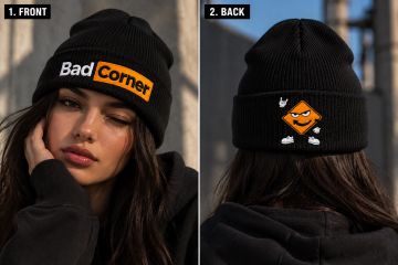 Black beanie with 'Bad Corner' text and cartoon logo.