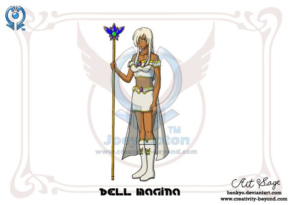 Female fantasy character with staff and white outfit.