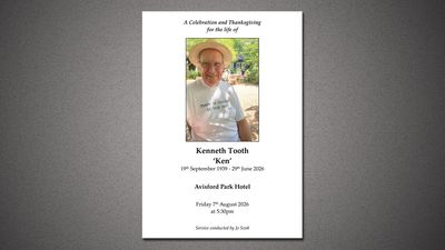 Memorial card for Kenneth Tooth's celebration of life service.