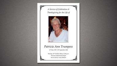 Memorial card for Patricia Ann Trumpsess.