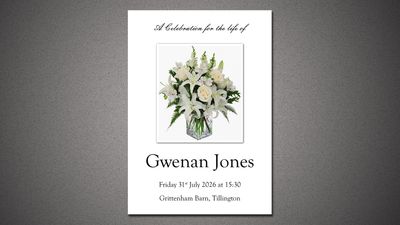 Memorial celebration notice for Gwenan Jones.