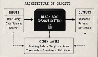 Diagram illustrating the architecture of opacity in an opaque system with inputs, hidden layers, and outputs.