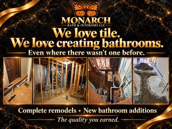 Monarch Bath & Interiors ad for tile and bathroom remodeling services.
