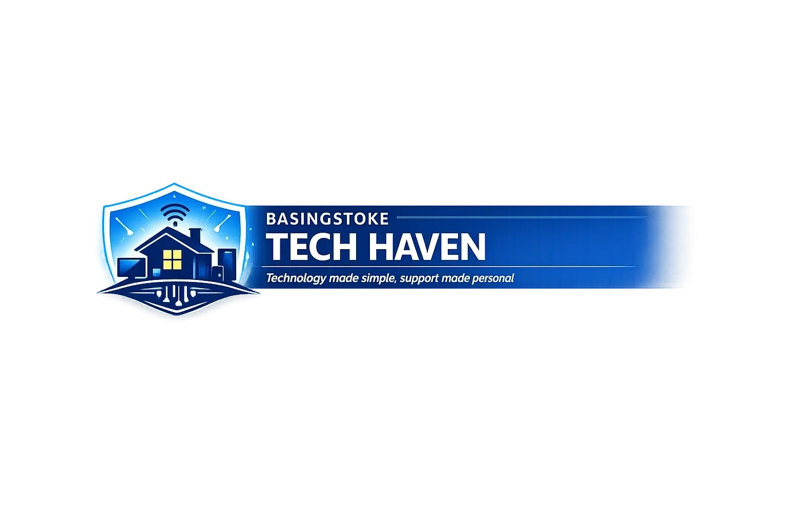 Logo for Basingstoke Tech Haven with tech and home imagery.