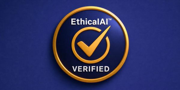 Gold EthicalAI Verified badge on blue background.
