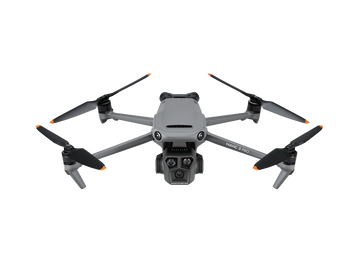 A sleek gray drone with four propellers and a camera on the front.
