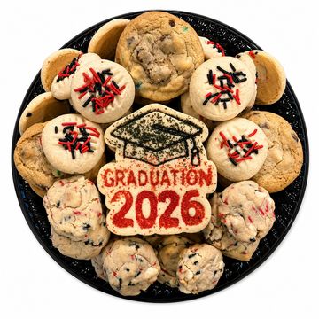 A festive cookie platter celebrating Graduation 2026.