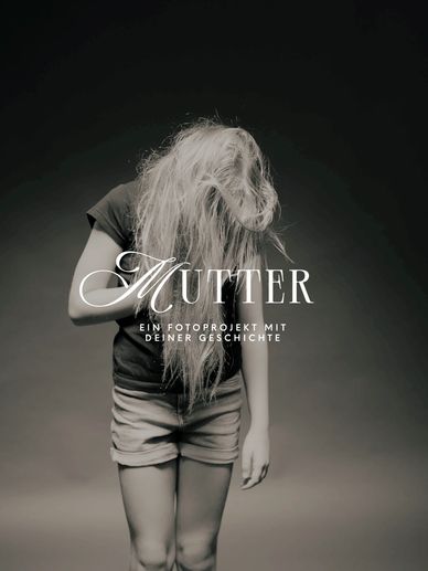 Black and white photo of a girl with long hair covering her face, text about a photography project.