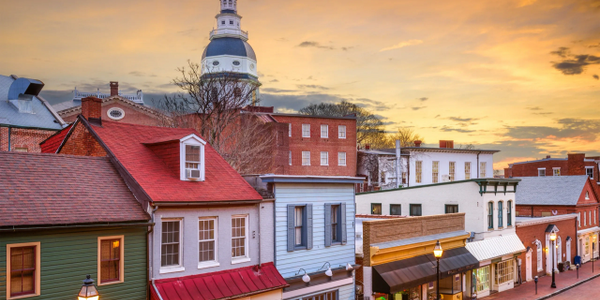 Main Street and the Capitol building in Annapolis, Maryland