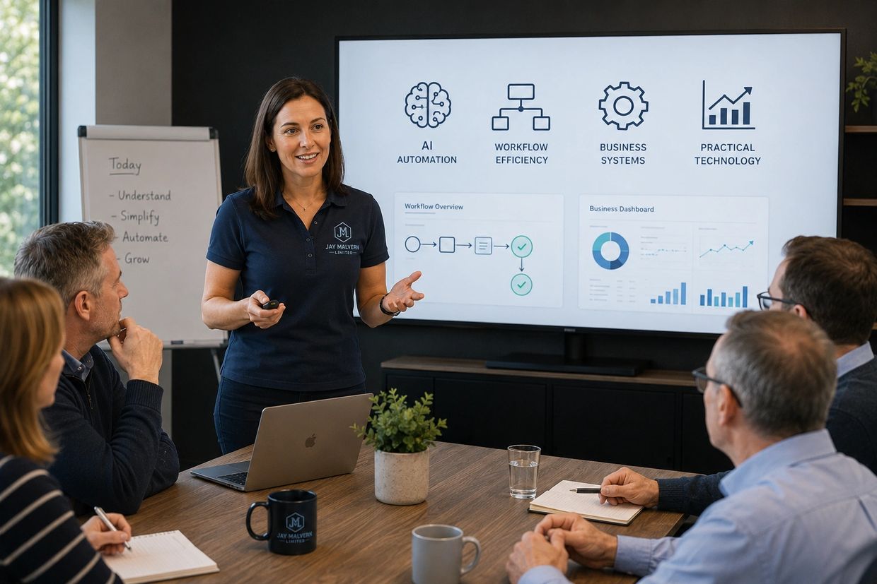 Jay Malvern consultant presenting AI and automation services to UK business owners