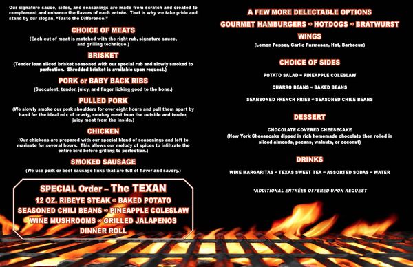 K &B Barbecue Menu