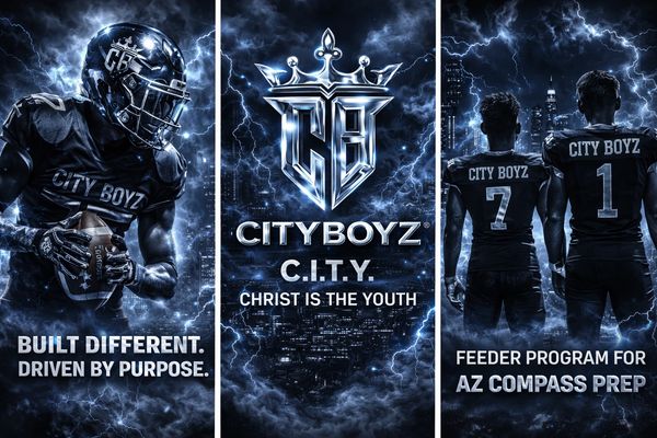 City Boyz football team with powerful, lightning-themed graphics and motivational messages.