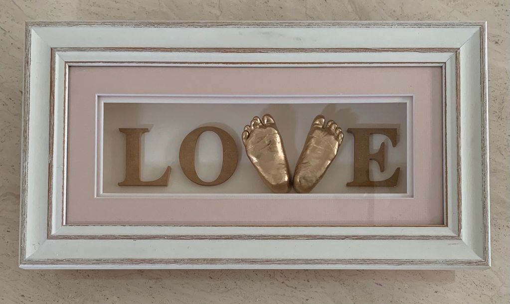 The LOVE Frame - Baby hand and foot casting with wooden letters

