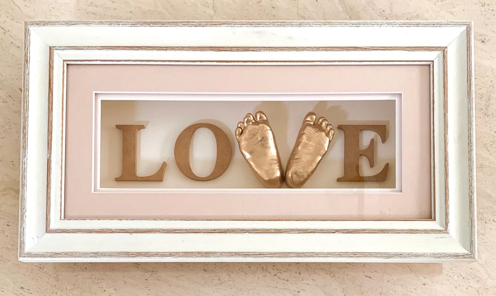 Love Frame - Baby hand and foot casting with wooden letters

