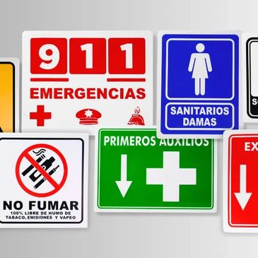 Señaléctica, prohibido el paso, precaución, primeros auxilios, solo personal autorizado, extintor