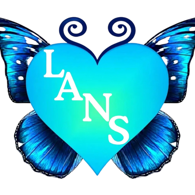Blue heart with butterfly wings and letters LANS.
