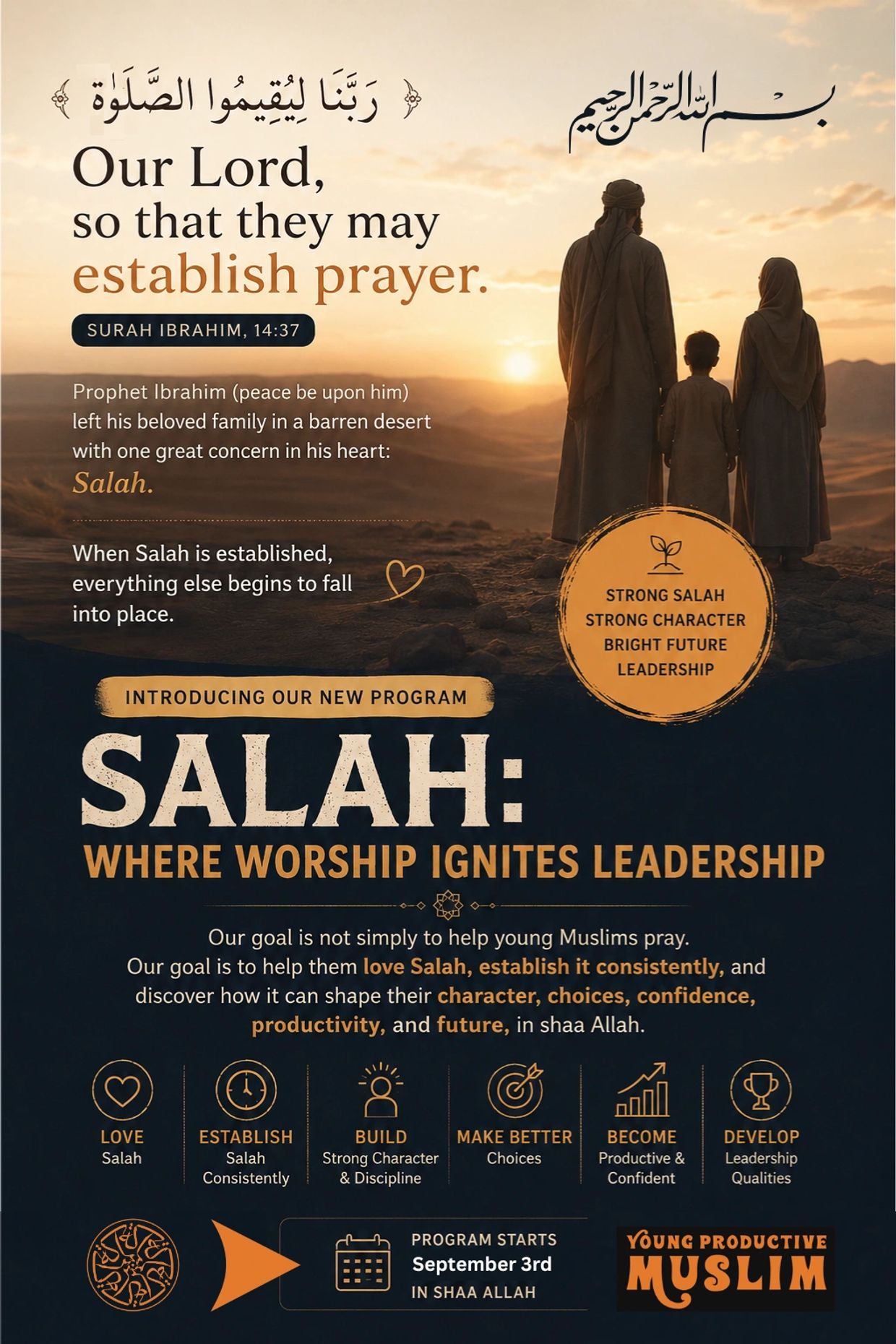 Program promoting Salah for strong Muslim leadership and character.