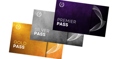 Three membership cards labeled Gold Pass, Silver Pass, and Premier Pass with distinct colors and designs.