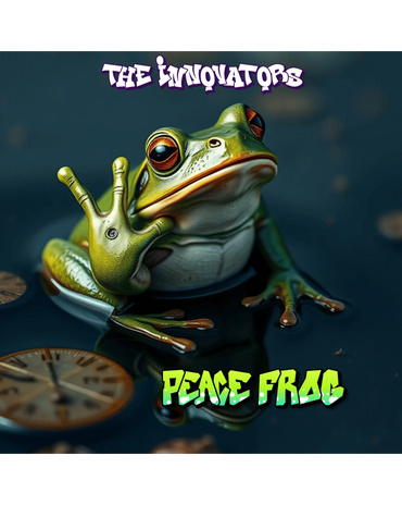 A frog on a clock blends nature and timekeeping with tags highlighting its amphibian classification.