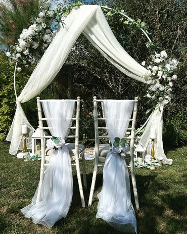 Summer Garden Wedding whimsical wedding chair drapes wedding florist wedding decor table decor