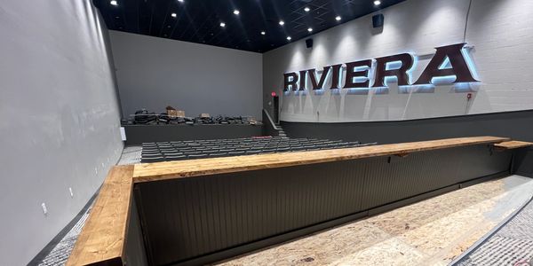 Custom bar in the back of the newly remodeled Riviera, built by Henry's Legacy Woodworking.