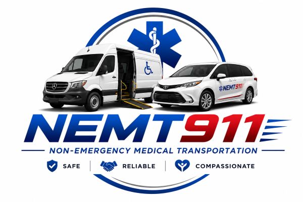 NEMT911 non-emergency medical transport vehicles with accessible van and car.