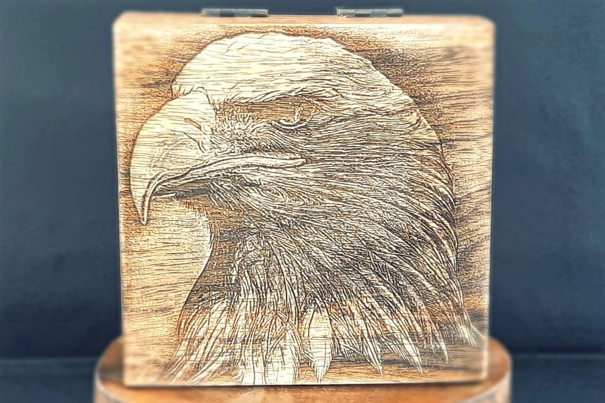 Laser Engraved Eagle Box Made from Mango Wood (Available in 3 sizes)