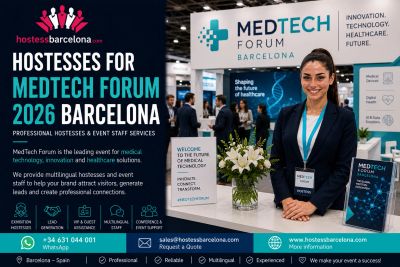 Professional hostesses promoting MedTech Forum 2026 in Barcelona.