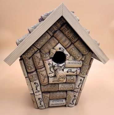 Wine cork bird house with unique corks from over 1K worth of wine