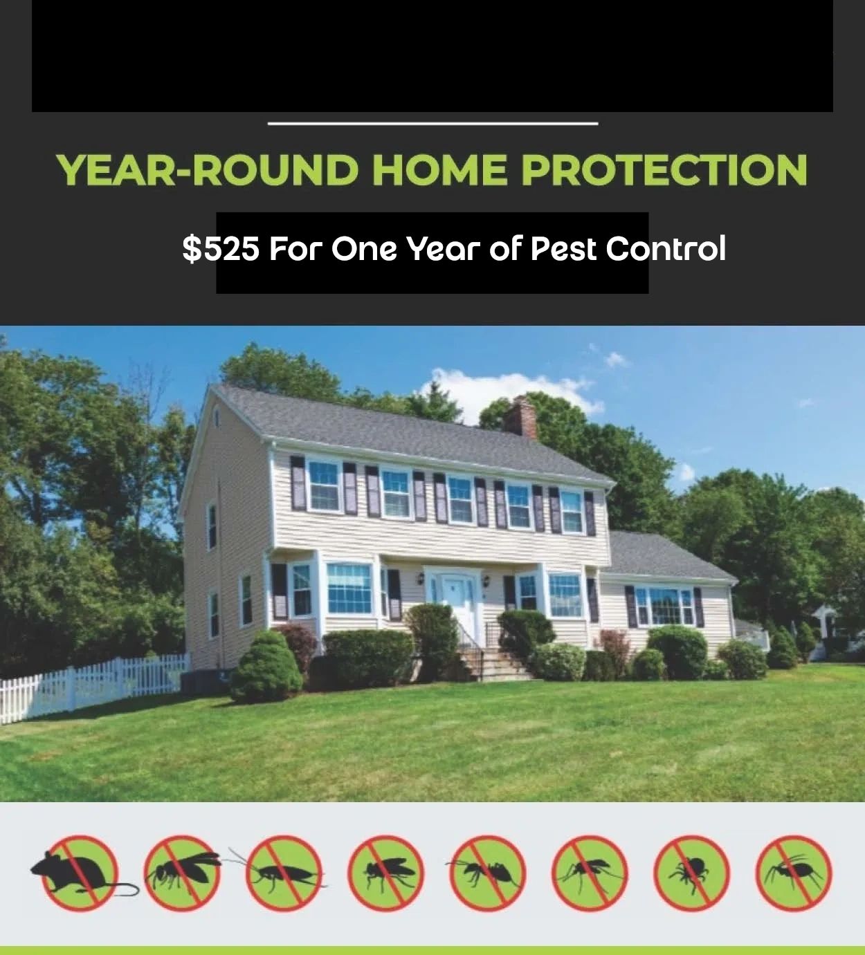 Features a home protected by REPEL Pest Solutions from pests like mice, ants, spiders, and other com
