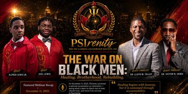 Promotional banner for PSIrenity's 'The War on Black Men' webinar event.
