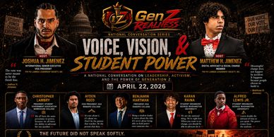Promotional poster for Gen Z Realness event featuring student leaders discussing activism and leadership.