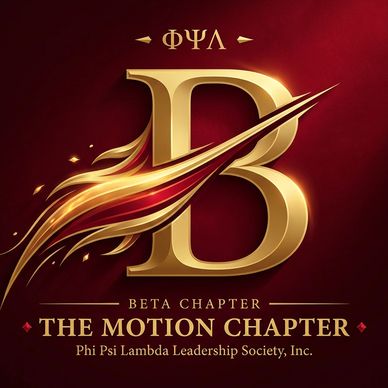 Elegant gold and red emblem for Phi Psi Lambda's Beta Chapter, The Motion Chapter.