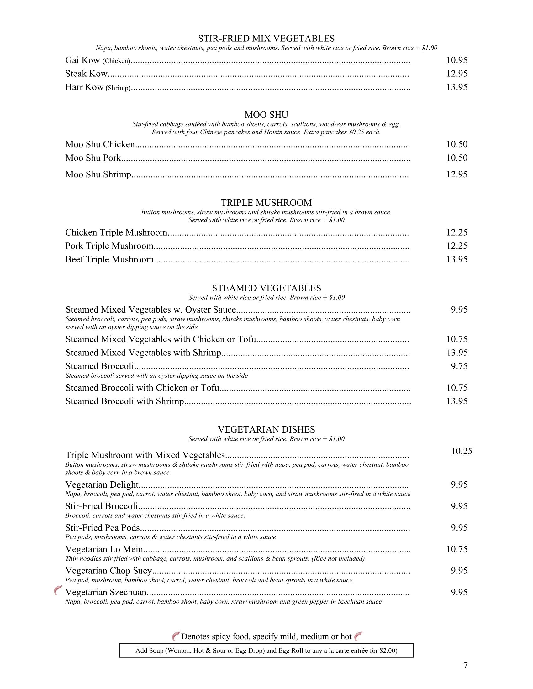 DInner Menu Golden Chopsticks